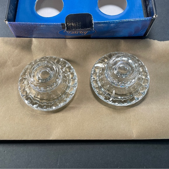 Vntge Crystal Candleholder set Ornate Round Design W/ 1.5' Lift made in Malaysia - Picture 11 of 16